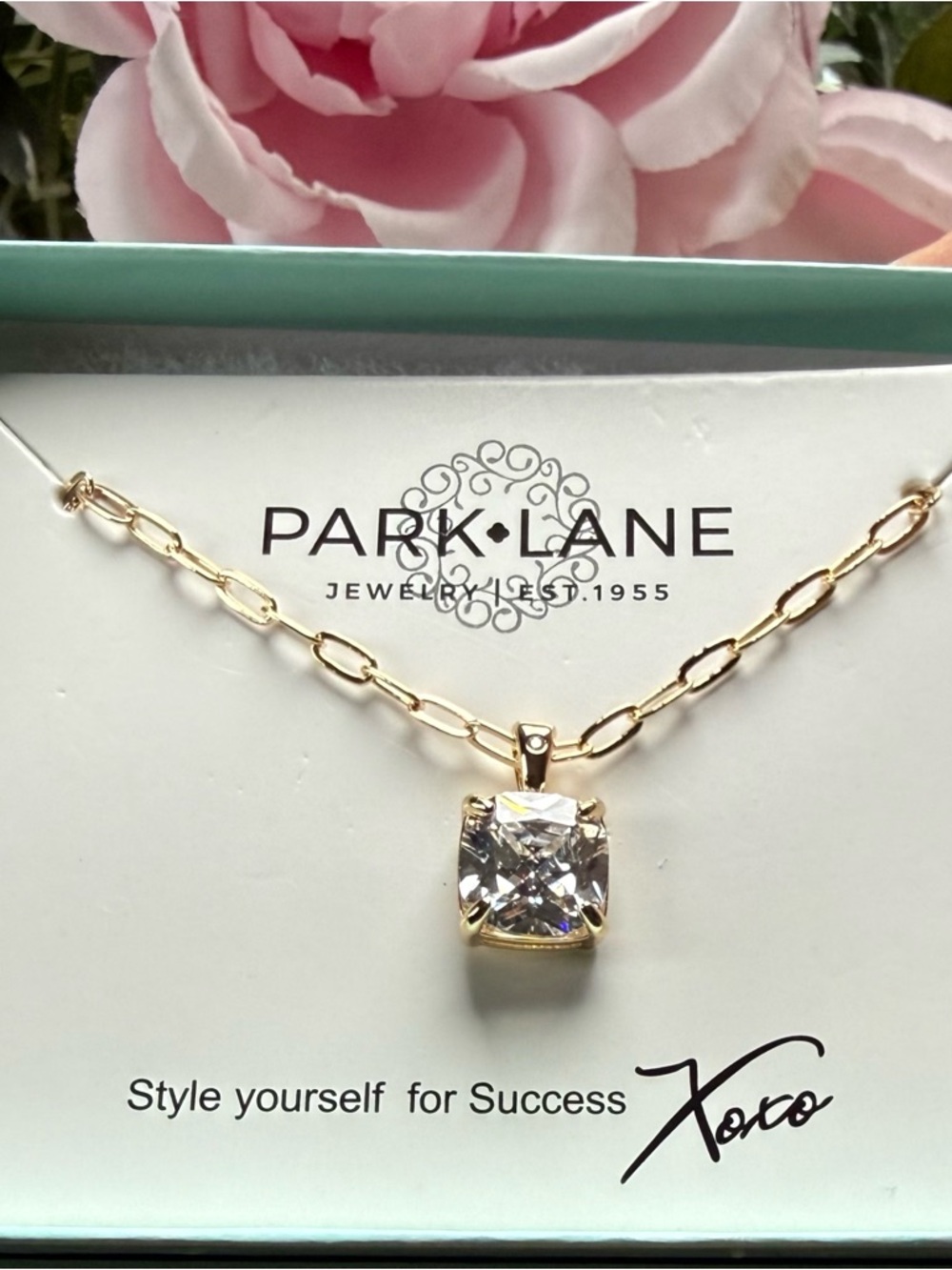 Park Lane Veil Necklace with Clear Cushion-Cut Pendant